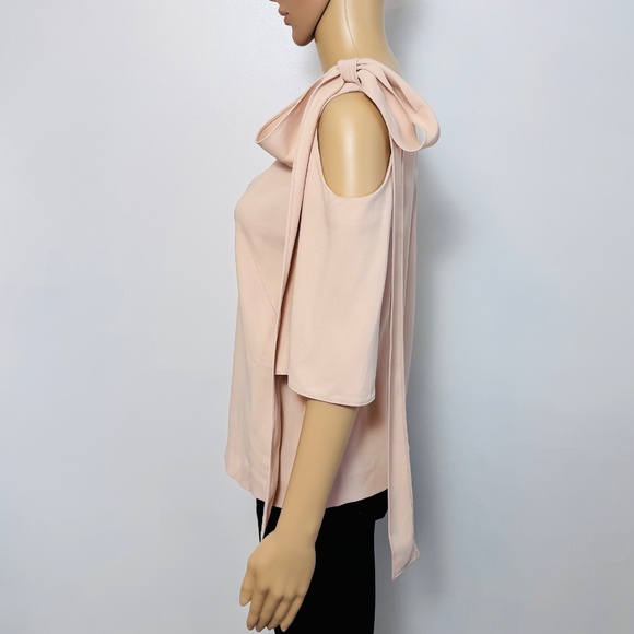 NWT STELLA McCARTNEY Blush Pink V-Neck Blouse Cold Shoulder w Ties, Size S / 4 - Picture 3 of 13